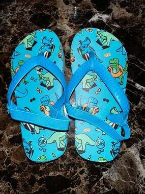 Wonder Nation Toddler Boys Dinosaur Blue Flip Flops Size 5/6